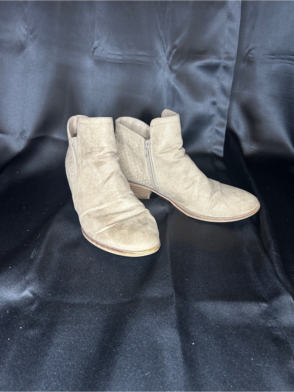 MIA Beige Suede Ankle Booties with Side Zip